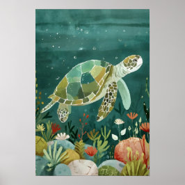 Póster Tortuga marina serena: Oasis submarino