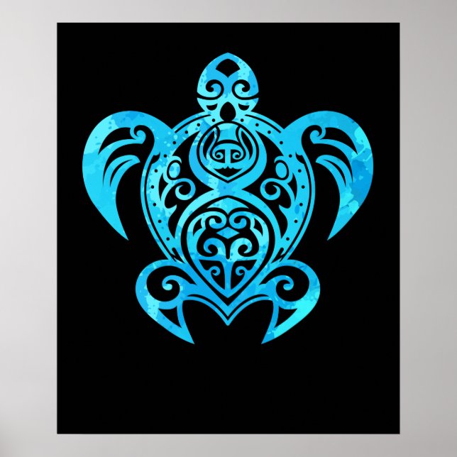 Póster Tortuga oceánica azul tribal hawaiana (Frente)