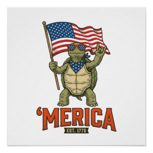 Póster Tortuga Patriótica ‘Merica Vector Vintage