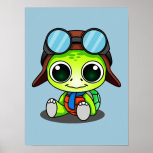 Póster Tortuga Personalizado dulce en Gorra de aviador