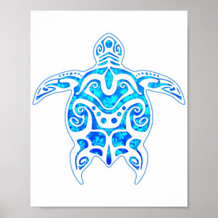 Póster Tortuga tribal azul de Guay