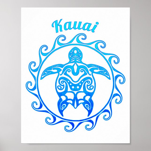 Póster Tortuga tribal azul oceánica Kauai (Frente)