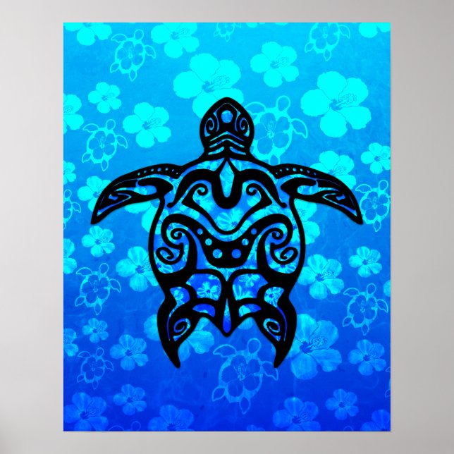 Póster Tortuga tribal Hibiscus (Frente)