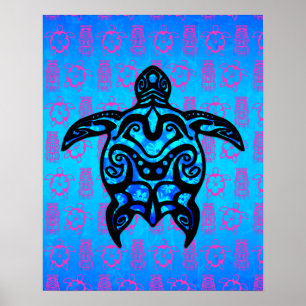 Póster Tortuga tribal Hibiscus