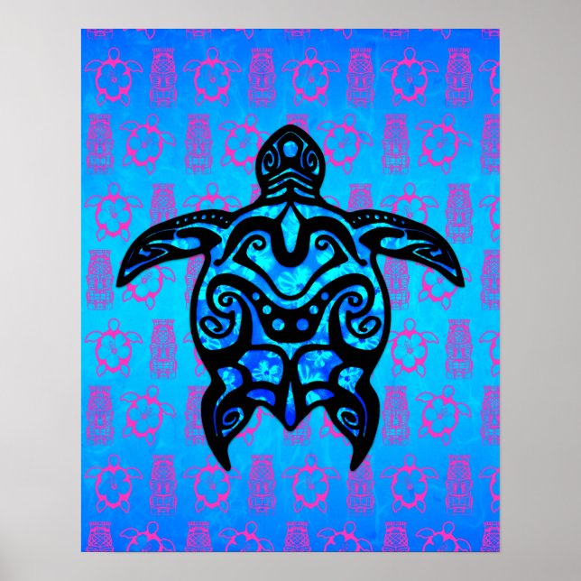 Póster Tortuga tribal Hibiscus (Frente)