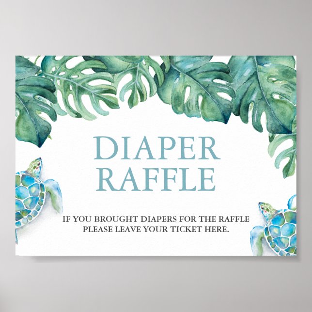 Póster Tortuga tropical de mar Diaper Raffle Rótulo Baby  (Frente)