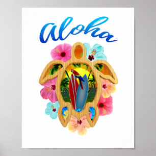 Póster Tortuga tropical Honu de Aloha