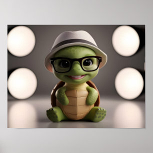 Póster Tortuga verde con gafas