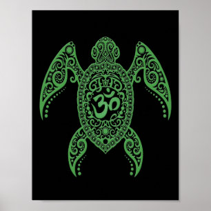 Póster Tortuga verde del mar Om sobre negro