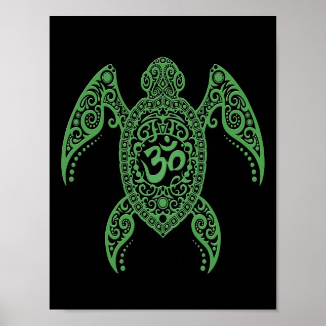 Póster Tortuga verde del mar Om sobre negro (Frente)