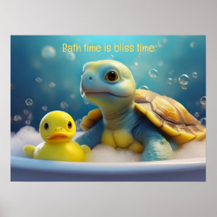 Póster Tortuga y patito de goma en el baño con texto pers