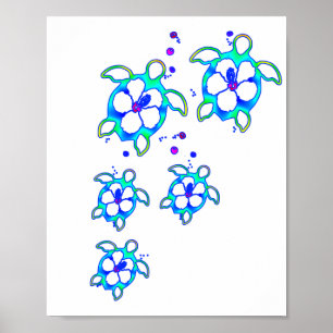 Póster Tortugas costeras honu hawaianas