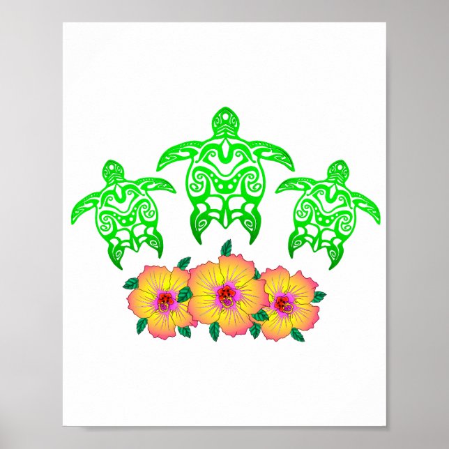 Póster Tortugas de mar verde Honu hawaiano (Frente)