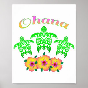 Póster Tortugas del Mar Verde Ohana Hawaian