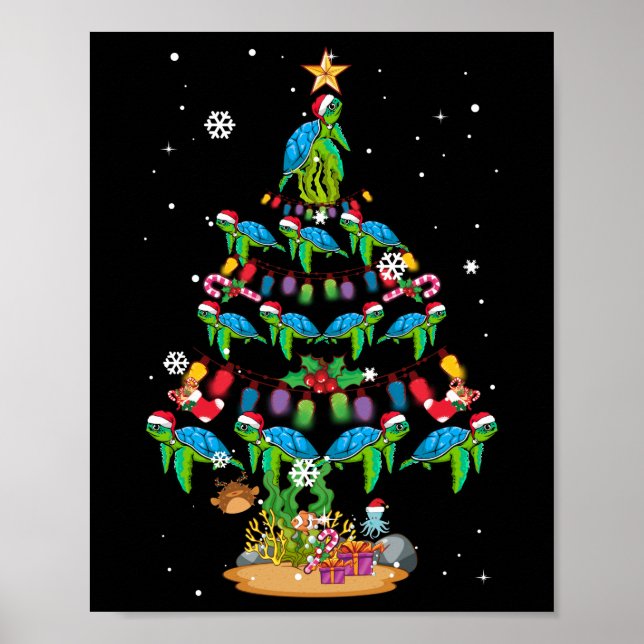 Póster Tortugas marinas adoran el árbol navideño de la to (Frente)