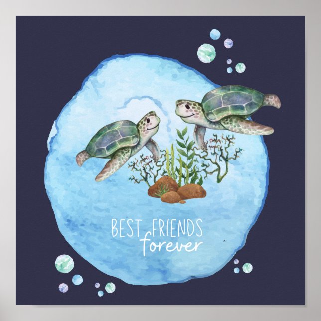 Póster Tortugas marinas BFFs - Mejores regalos personaliz (Frente)