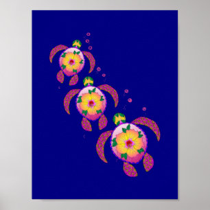 Póster Tortugas marinas de Hawái Ohana Honu
