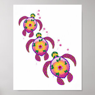 Póster Tortugas tropicales honu hawaianas