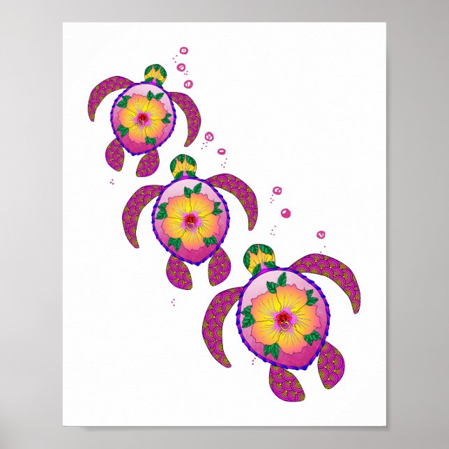 Póster Tortugas tropicales honu hawaianas (Frente)