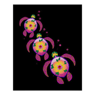 Póster Tortugas tropicales honu hawaianas