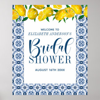 Póster Toscana Azul Italiano Tile Bridal Shower Poster