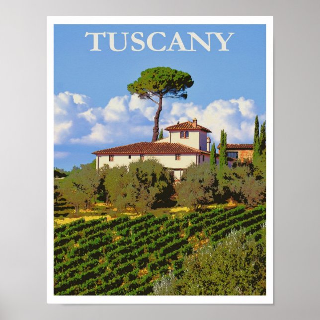 Póster Toscana Italia Villa Retro Viaje Vintage (Frente)
