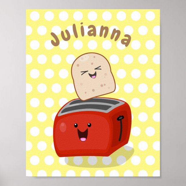 Póster Tostada de kawaii y personalizado de tostadora roj (Frente)