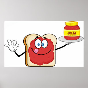 Póster Tostada de mermelada de fresa personaje de dibujos