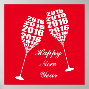 Póster Tostada De Vidrio Elegante De Año Nuevo 2016