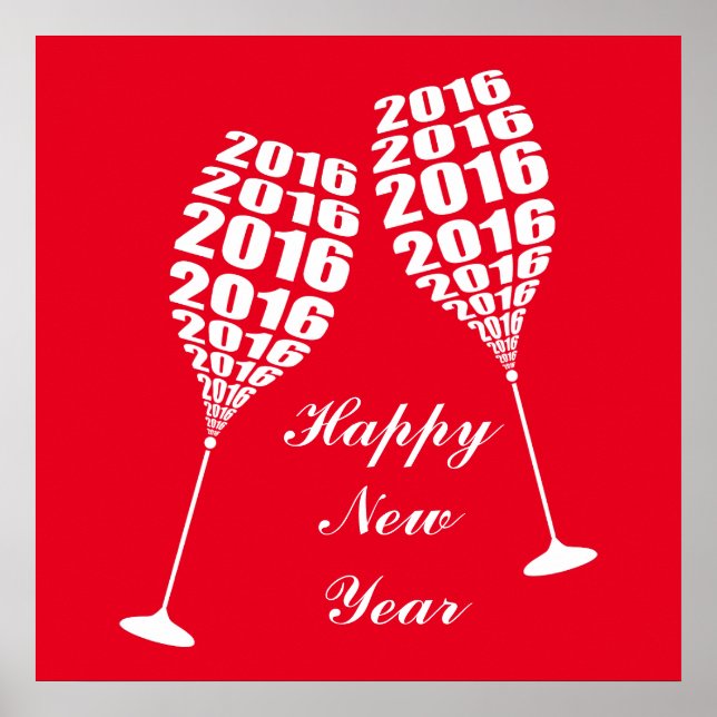 Póster Tostada De Vidrio Elegante De Año Nuevo 2016 (Frente)