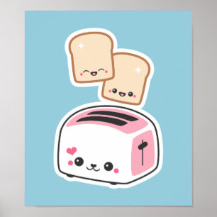 Póster Tostadora Cuta con Tostada Feliz