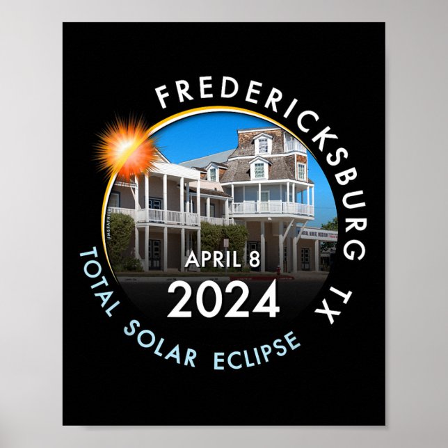 Póster Total Eclipse Solar 2024 Totalidad Fredericksburg  (Frente)