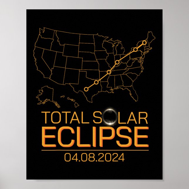 Póster Total Eclipse Solar Abril 8 2024 Mapa Ue Totalidad (Frente)