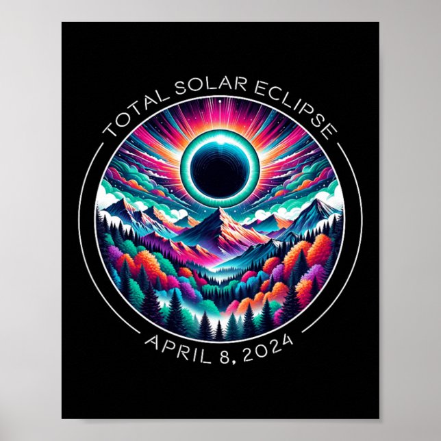 Póster Total Eclipse Solar Artsy Colorful Totality Landsc (Frente)