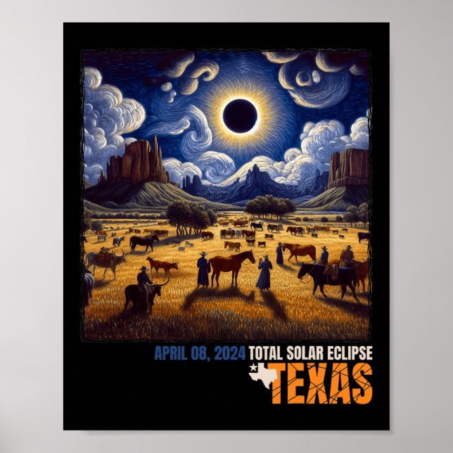 Póster Total Eclipse Solar Texas Farm Totality Abril 8 (Frente)