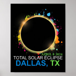 Póster Totalidad colorida del eclipse solar 2024 Dallas T