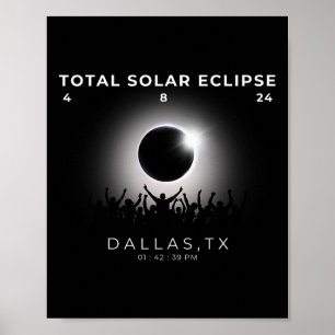 Póster Totalidad de eclipse solar total de 2024 Dallas Te