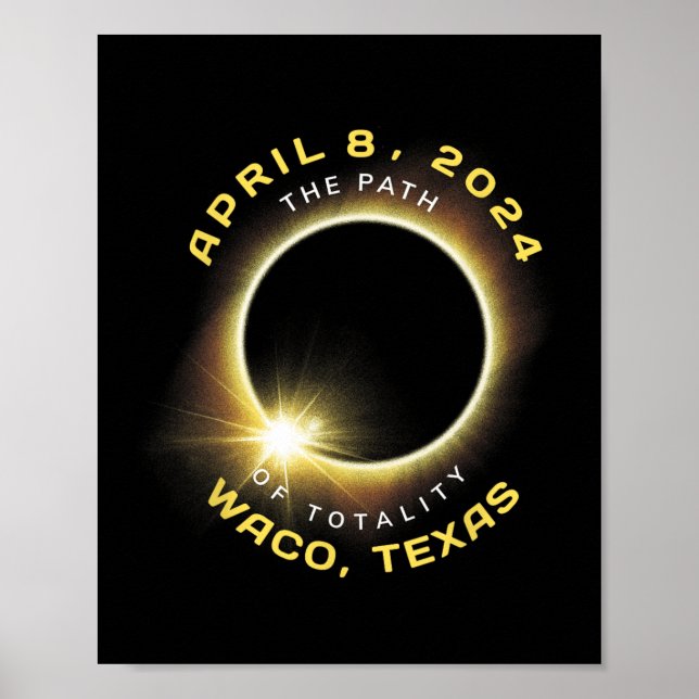 Póster Totalidad del eclipse solar de Waco Texas 8 de abr (Frente)