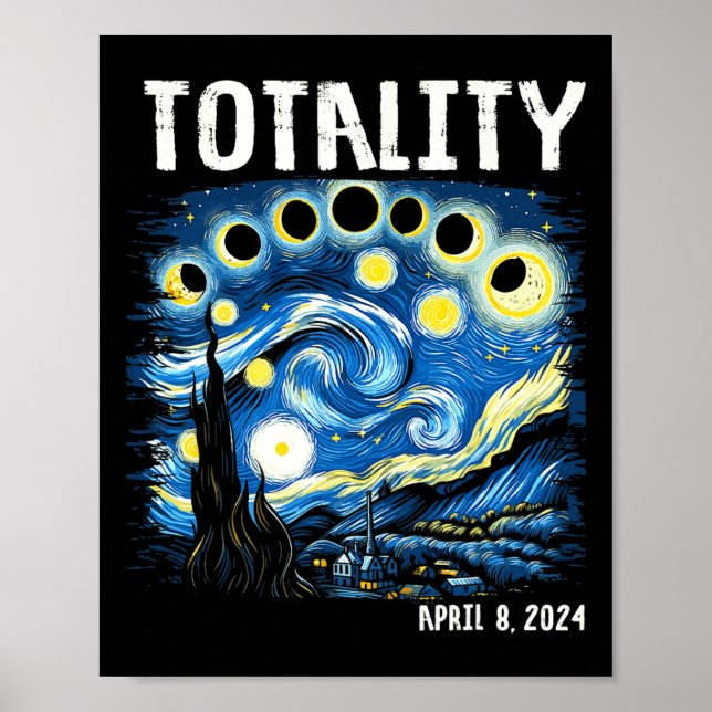 Póster Totalidad Eclipse solar total 2024 4 08 Starry Nig (Frente)