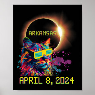 Póster Totalidad Total Eclipse Solar Cat Abril 8 2024 Ark