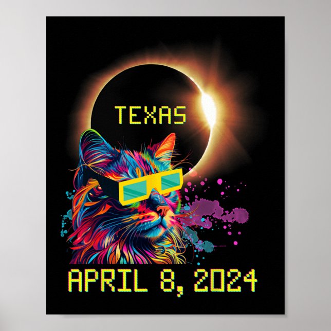 Póster Totalidad Total Eclipse Solar Cat Abril 8 2024 Tex (Frente)