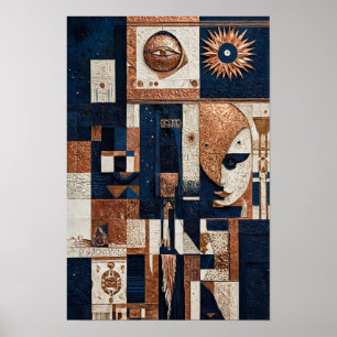 Póster Tótem de Cobre Azul Medianoche - Marfil 3D