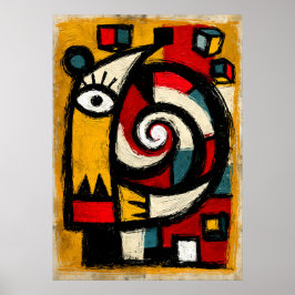 Póster Totem en espiral cubista primitivo abstracto audaz
