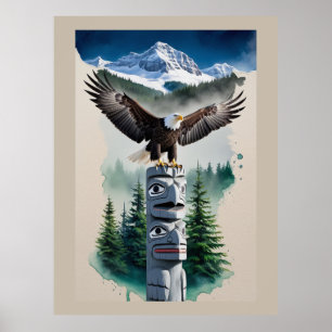 Póster Tótem Haida y águila calva