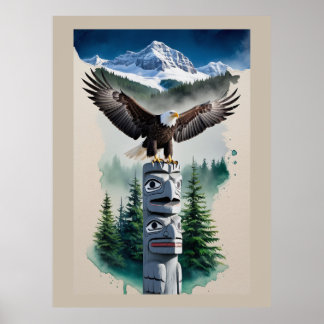 Póster Tótem Haida y águila calva