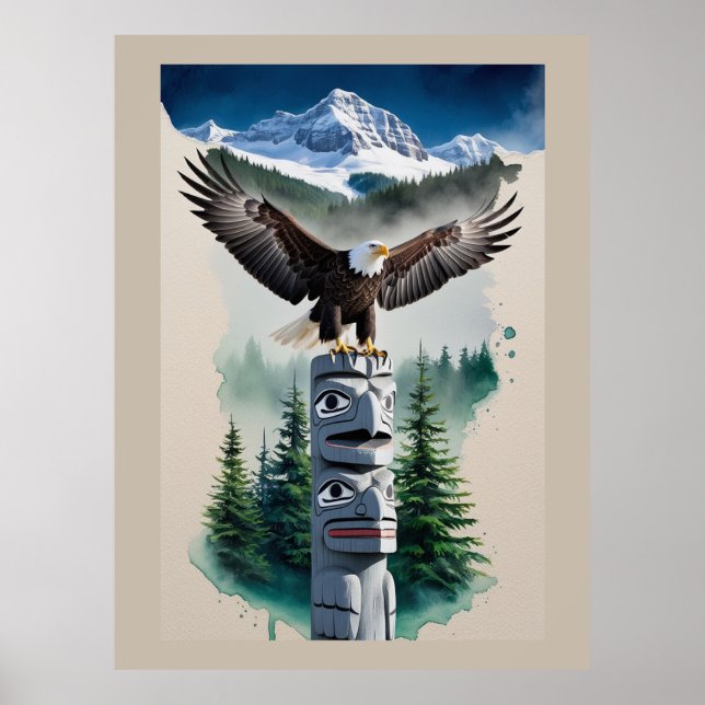 Póster Tótem Haida y águila calva (Frente)