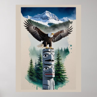 Póster Tótem Haida y águila calva