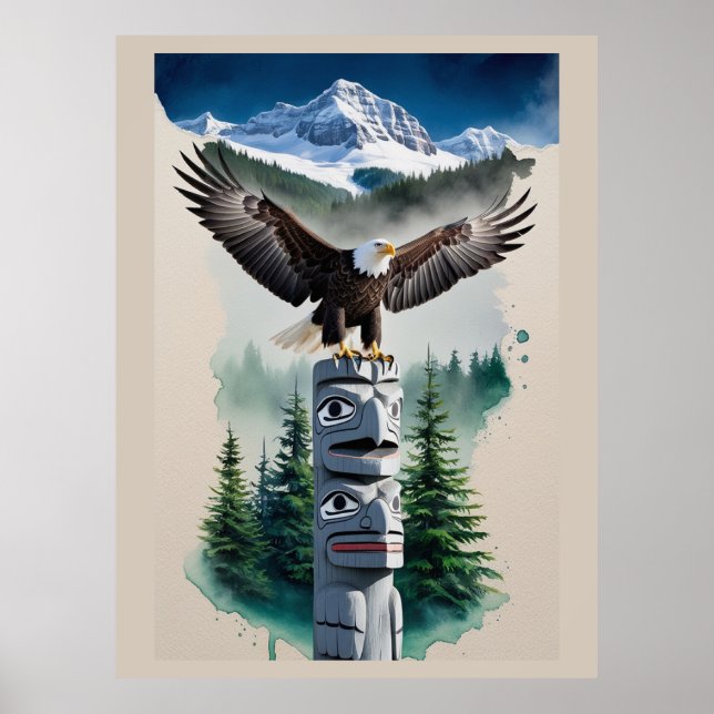 Póster Tótem Haida y águila calva (Frente)