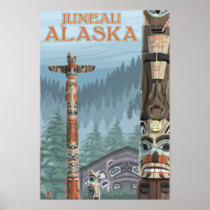 Póster Tótemes de Alaska - Juneau, Alaska