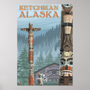 Póster Tótemes de Alaska - Ketchikan, Alaska
